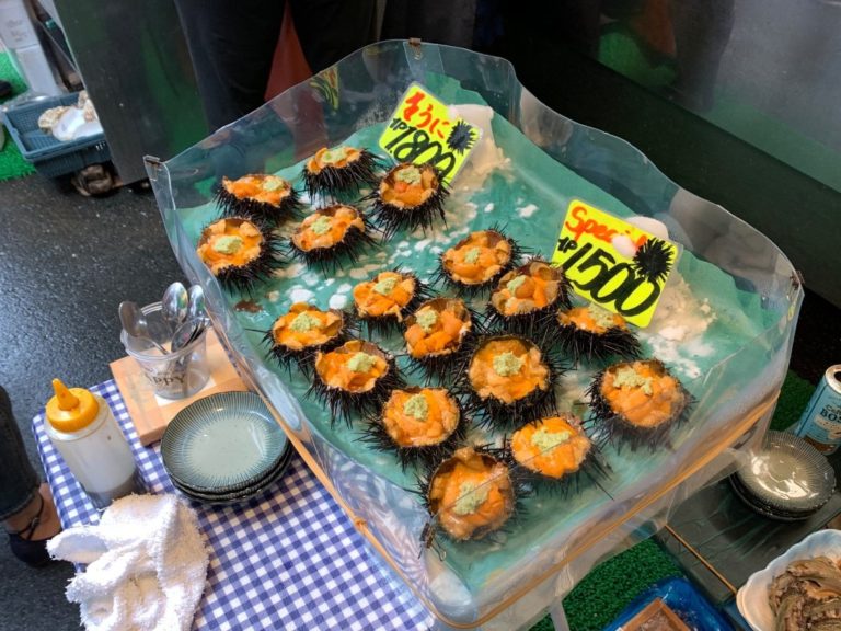 One of the unusual foods at Tsukiji Market